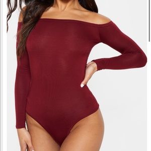 Burgundy Basic Bardot Bodysuit